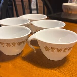 5 Corelle Butterfly Vintage Floral White and brown Teacup Set